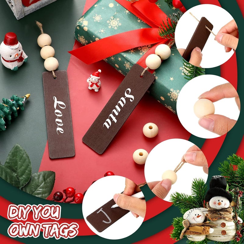 Marsui 110 Pieces Christmas Stocking Name Tags Stocking Tags Unfinished Wooden Tags Xmas Stocking Hanging Tag Natural Wooden Beads with Ropes for Christmas Stockings Decor (Rectangle) - Image 3