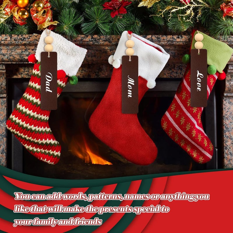 Marsui 110 Pieces Christmas Stocking Name Tags Stocking Tags Unfinished Wooden Tags Xmas Stocking Hanging Tag Natural Wooden Beads with Ropes for Christmas Stockings Decor (Rectangle) - Image 5