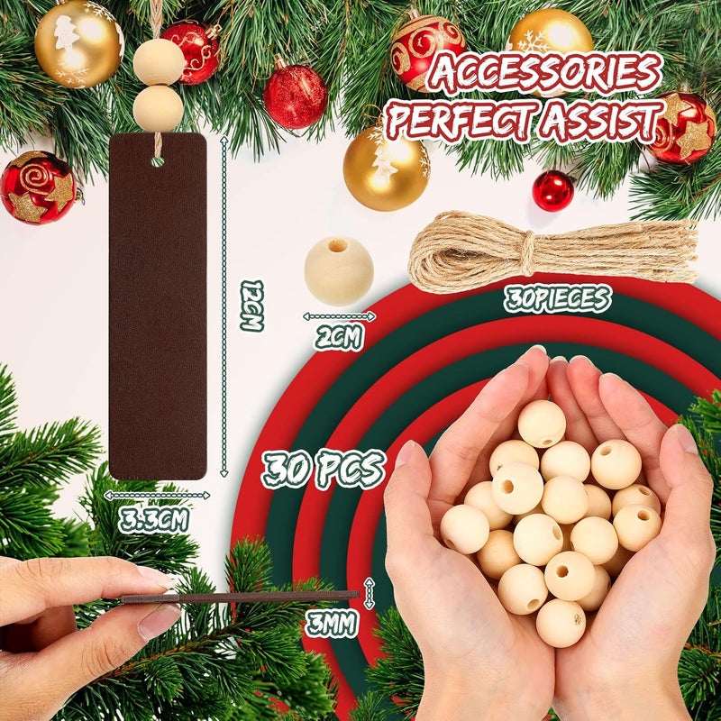 Marsui 110 Pieces Christmas Stocking Name Tags Stocking Tags Unfinished Wooden Tags Xmas Stocking Hanging Tag Natural Wooden Beads with Ropes for Christmas Stockings Decor (Rectangle) - Image 2