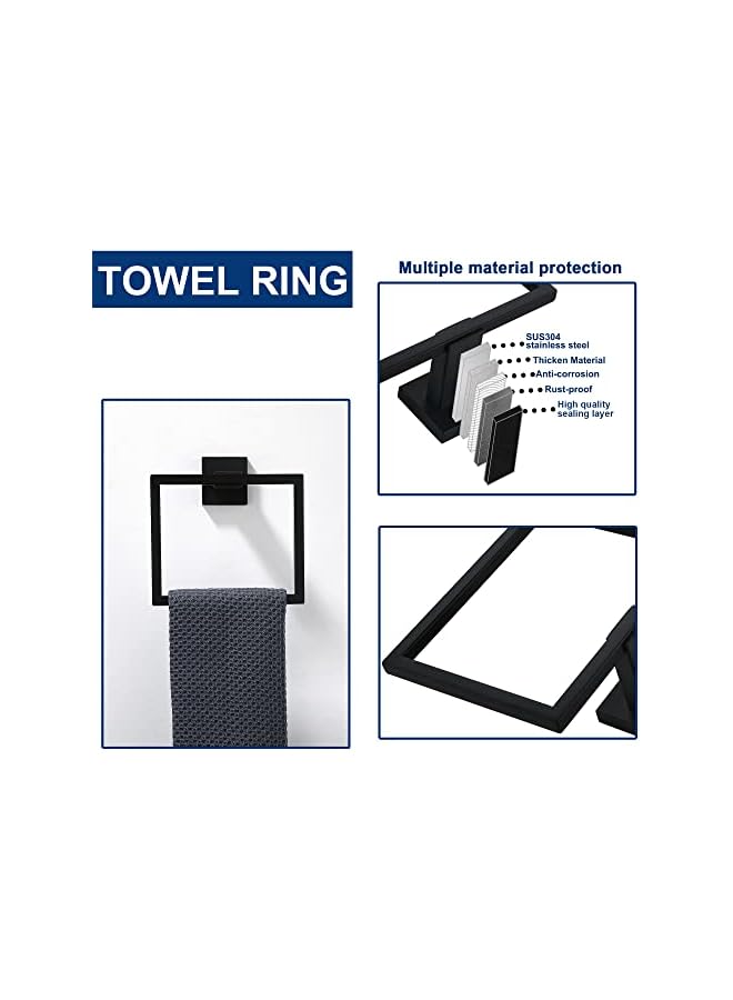 promass 5 Pieces Bathroom Hardware Accessories Set Matte Black, 16Inch Bathroom Towel Rack Set SUS304 Stainless Steel, Square Bath Towel bar Set Heavy Duty, Wall Mounted - Image 4