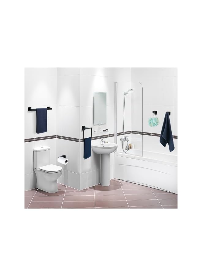 promass 5 Pieces Bathroom Hardware Accessories Set Matte Black, 16Inch Bathroom Towel Rack Set SUS304 Stainless Steel, Square Bath Towel bar Set Heavy Duty, Wall Mounted - Image 2