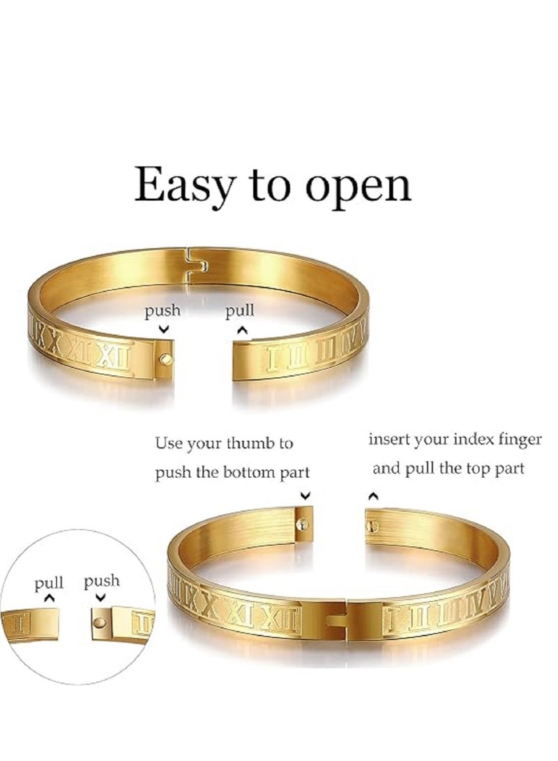 3PCS Stainless Steel Bracelets for Men And Woman Gold Roman Numeral Bangle Bracelet Twisted Cable Bracelet Adjustable Cuff Bracelet Mens Luxury Jewelry Bracelets Gifts - Image 3