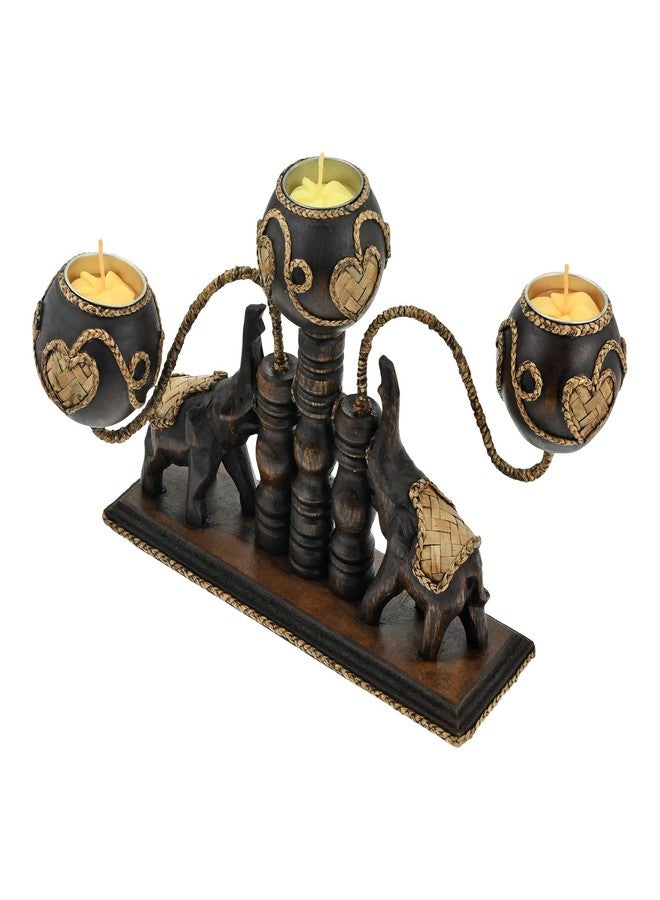 ايرافيدا حامل شموع خشبي تايلاندي فريد من نوعه من إيرافيدا، منحوت يدويًا، على شكل فيلة تحمل 3 شموع، مزين بزخارف من الخيزران على شكل قلب | ديكور منزلي خشبي تايلاندي | قطعة مركزية - Image 4