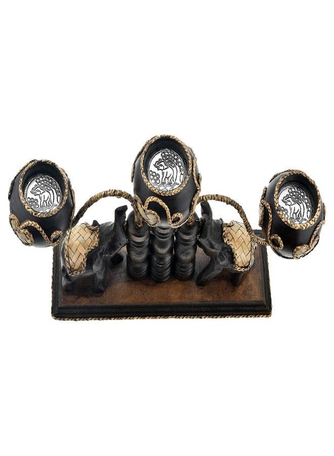 ايرافيدا حامل شموع خشبي تايلاندي فريد من نوعه من إيرافيدا، منحوت يدويًا، على شكل فيلة تحمل 3 شموع، مزين بزخارف من الخيزران على شكل قلب | ديكور منزلي خشبي تايلاندي | قطعة مركزية - Image 3