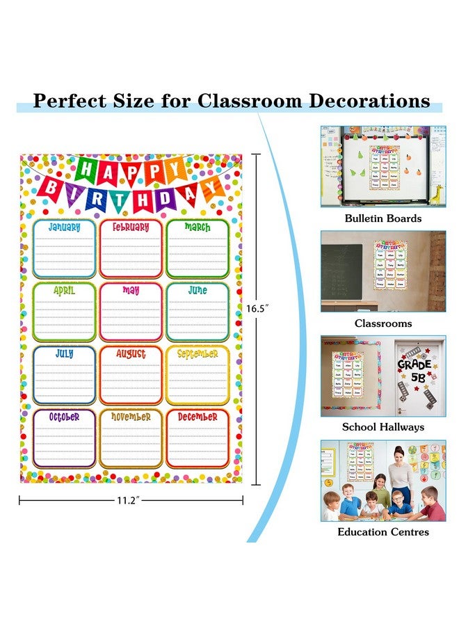 FaCraft Birthday Chart for Classroom - Confetti Birthday Poster Reusable Birthday Calendar Laminated Classroom Birthday Chart Classroom Bulletin Board Decorations Back to School Supplies - Image 5