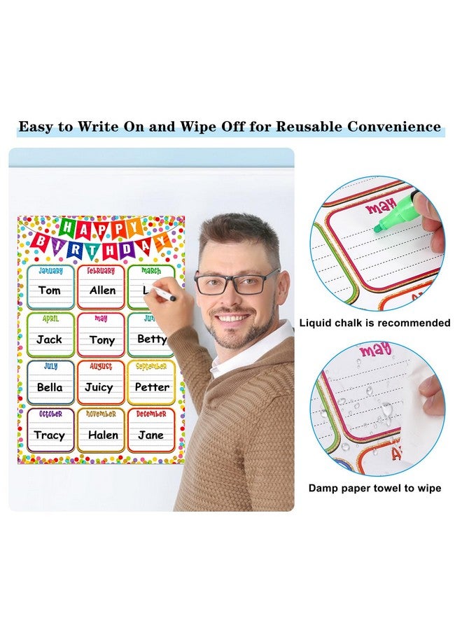 FaCraft Birthday Chart for Classroom - Confetti Birthday Poster Reusable Birthday Calendar Laminated Classroom Birthday Chart Classroom Bulletin Board Decorations Back to School Supplies - Image 4