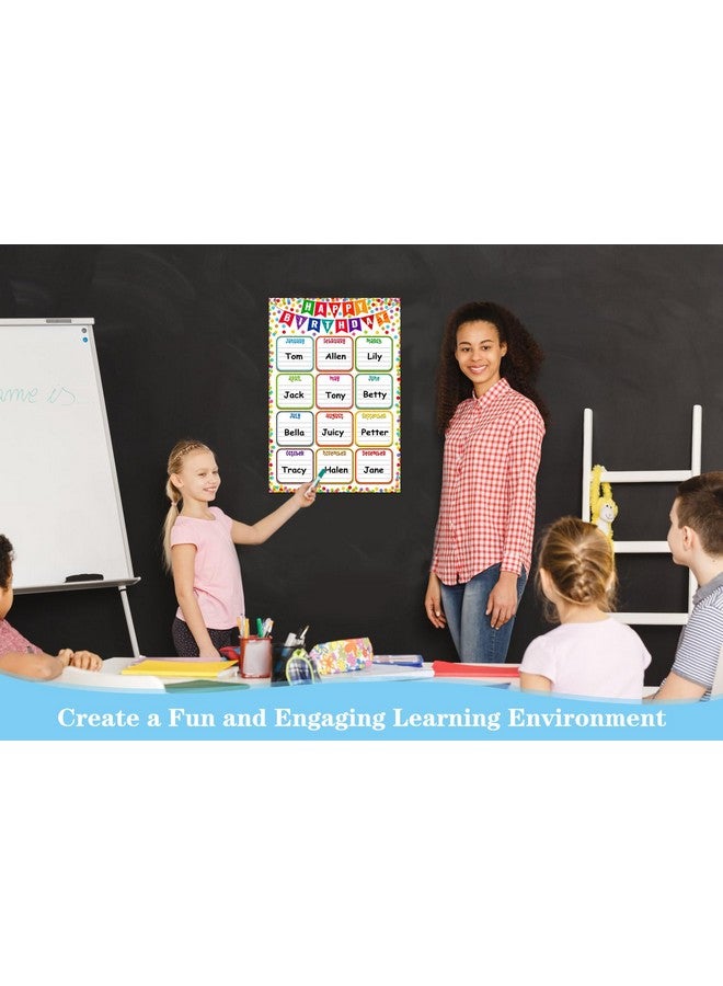 FaCraft Birthday Chart for Classroom - Confetti Birthday Poster Reusable Birthday Calendar Laminated Classroom Birthday Chart Classroom Bulletin Board Decorations Back to School Supplies - Image 3