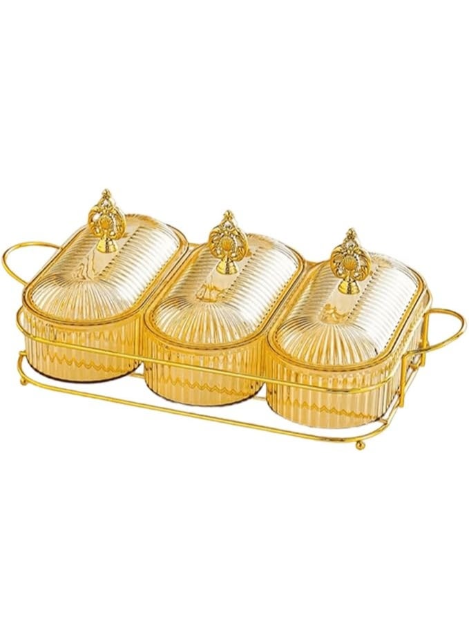 DUNISO Snack Serving Platter Set with Lid & Handle，3 Removable Dish Bowls with Metal Stand，Divided Snack Box Serving Tray，Sturdy and Durable，Easy to Clean， for Snacks, Fruits, Candy and Condiments - Image 1