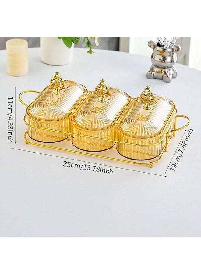 DUNISO Snack Serving Platter Set with Lid & Handle，3 Removable Dish Bowls with Metal Stand，Divided Snack Box Serving Tray，Sturdy and Durable，Easy to Clean， for Snacks, Fruits, Candy and Condiments - Image 5