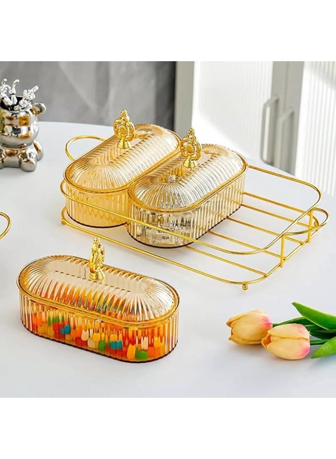 DUNISO Snack Serving Platter Set with Lid & Handle，3 Removable Dish Bowls with Metal Stand，Divided Snack Box Serving Tray，Sturdy and Durable，Easy to Clean， for Snacks, Fruits, Candy and Condiments - Image 4