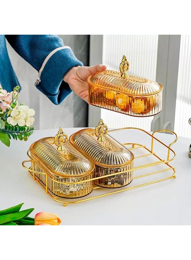 DUNISO Snack Serving Platter Set with Lid & Handle，3 Removable Dish Bowls with Metal Stand，Divided Snack Box Serving Tray，Sturdy and Durable，Easy to Clean， for Snacks, Fruits, Candy and Condiments - Image 3