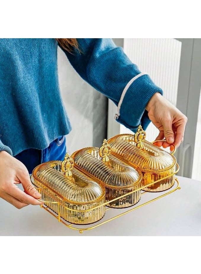 DUNISO Snack Serving Platter Set with Lid & Handle，3 Removable Dish Bowls with Metal Stand，Divided Snack Box Serving Tray，Sturdy and Durable，Easy to Clean， for Snacks, Fruits, Candy and Condiments - Image 2