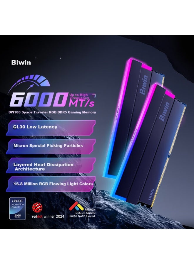 Biwin 32g Kit Ddr5 6000mhz Desktop Memory Module Time Traveler Dw100 Rgb Light Bar Black Ai Pc Computer Accessories