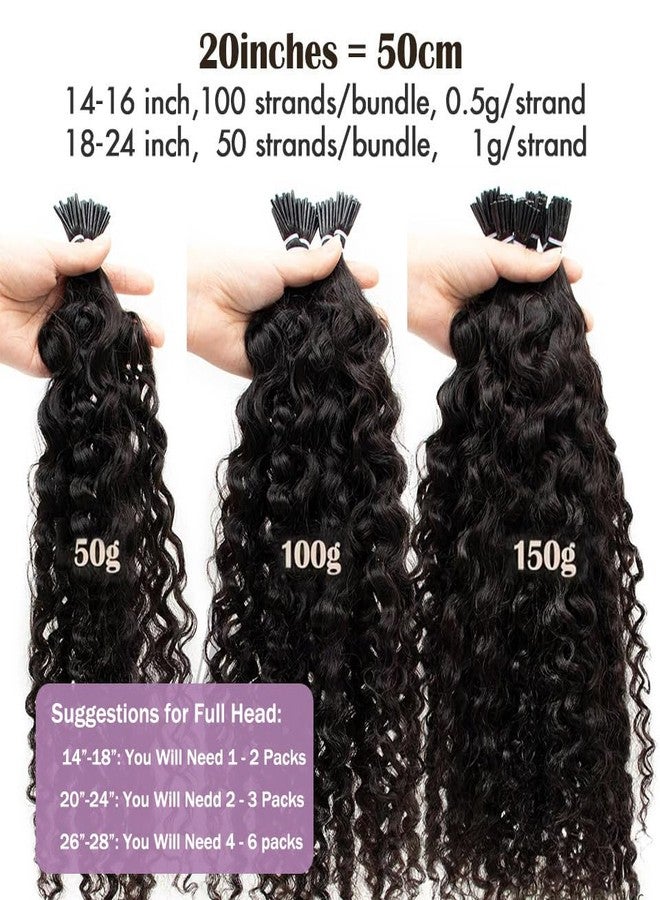 Smartinnov 26 Inches I Tip Human Hair Extensions 100 Strands/Pack 50g Pre Bonded Keratin Stick Tipped Hair Bundles Cold Fusion Long Natural Black Curly Water Wave I Tip for Women Hair Extensions - Image 4