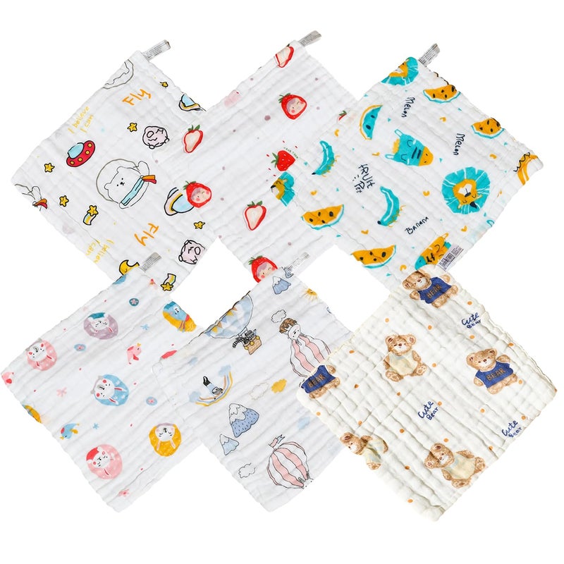 THE LITTLE LOOKERS Muslin 6 Layer | Hankey for Baby | Face Towels for Newborn Baby Extra Soft Hankies Reusable Napkins for Infants | Cotton Handkerchief for Kids (Pack of 6) - Image 1