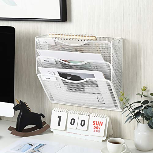 EasyPAG 3 Pocket Mesh Hanging Wall File Organizer, Easily File Managment and Classification, Space Saving Wall Mount Filing Holder for Office Home Classroom, White - Image 5