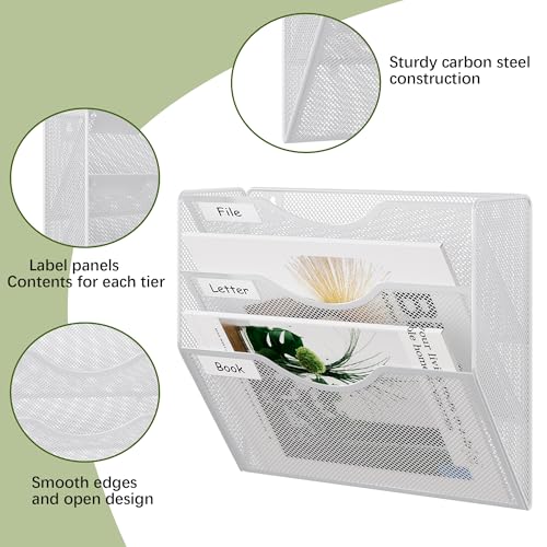 EasyPAG 3 Pocket Mesh Hanging Wall File Organizer, Easily File Managment and Classification, Space Saving Wall Mount Filing Holder for Office Home Classroom, White - Image 3