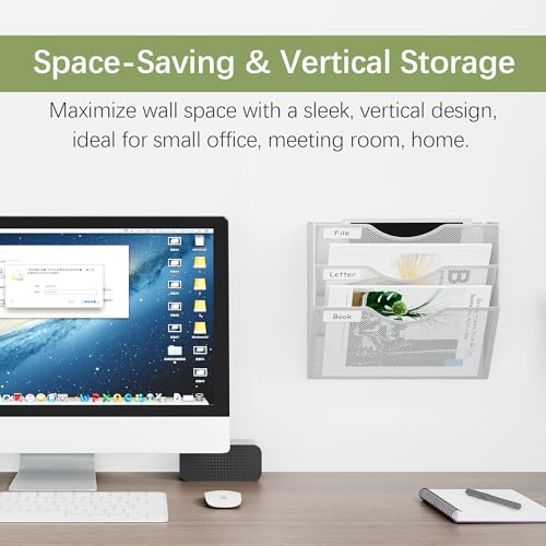 EasyPAG 3 Pocket Mesh Hanging Wall File Organizer, Easily File Managment and Classification, Space Saving Wall Mount Filing Holder for Office Home Classroom, White - Image 2