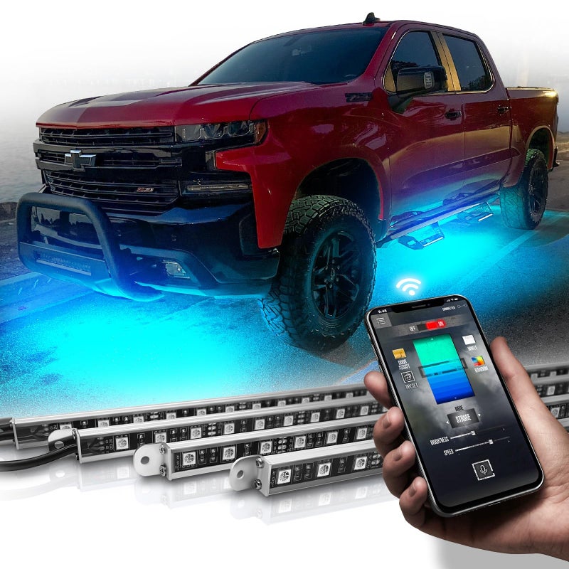 OPT7 Aura Pro Underglow LED Lights Kit for Truck with App Remote Control RGB Multicolor Music Modes Waterproof Rigid Aluminum Light Bar Exterior Neon Accent Lighting for Regular Extended Cab
