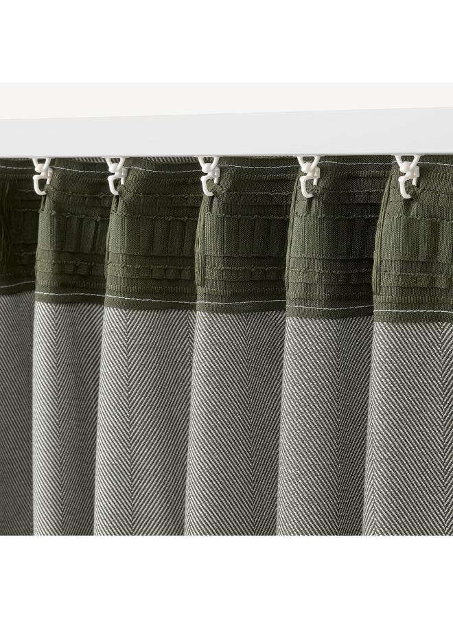 Zaboon Room darkening curtains, 1 pair, with heading tape/dark green, 145x300 cm - Image 4