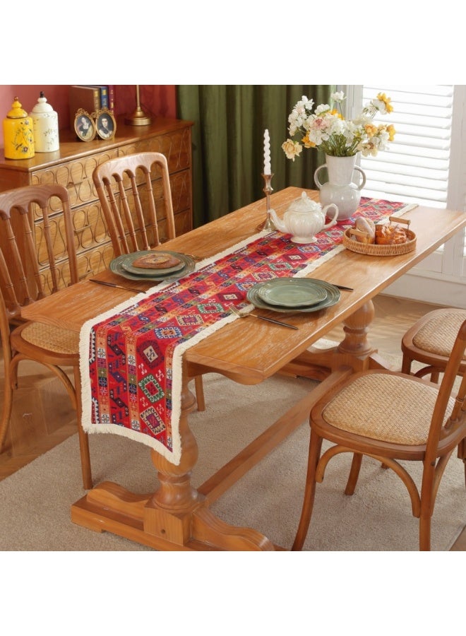 Anna 30x180cm Jacquard Tassel Table Runner, Elegant Home Dining Table Cloth Decor - Image 1