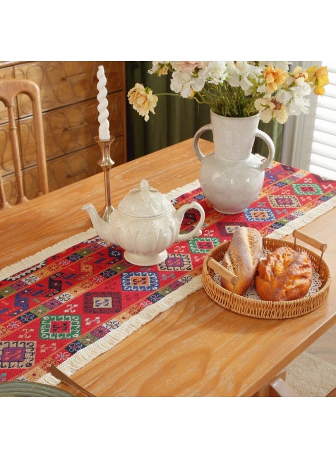 Anna 30x180cm Jacquard Tassel Table Runner, Elegant Home Dining Table Cloth Decor - Image 2