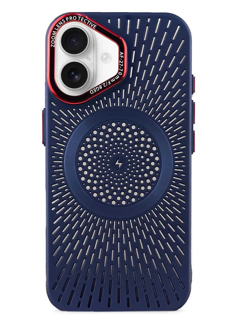 New Heat Dissipation Magsafe phone case Ultra Slim for iphone 16 (6.1 Inch) Support Magnetic Wireless Charge Shockproof Bumper cover (Blue)