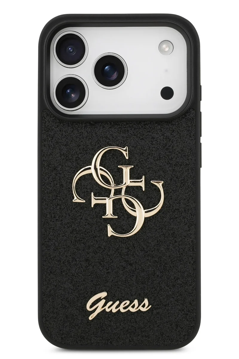 جس جراب iPhone 17 Pro PU لامع مع شعار 4G معدني كبير / تصميم نحيف للغاية / خفيف الوزن / سهل التركيب - أسود