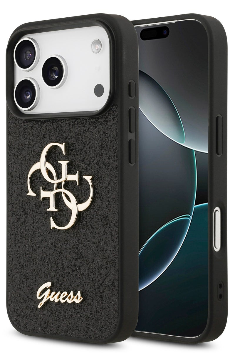 GUESS iPhone 17 Pro PU Glitter Case With Big 4G Metal Logo  / Ultra Slim / lightweight design / Easy Installation - Black - Image 2