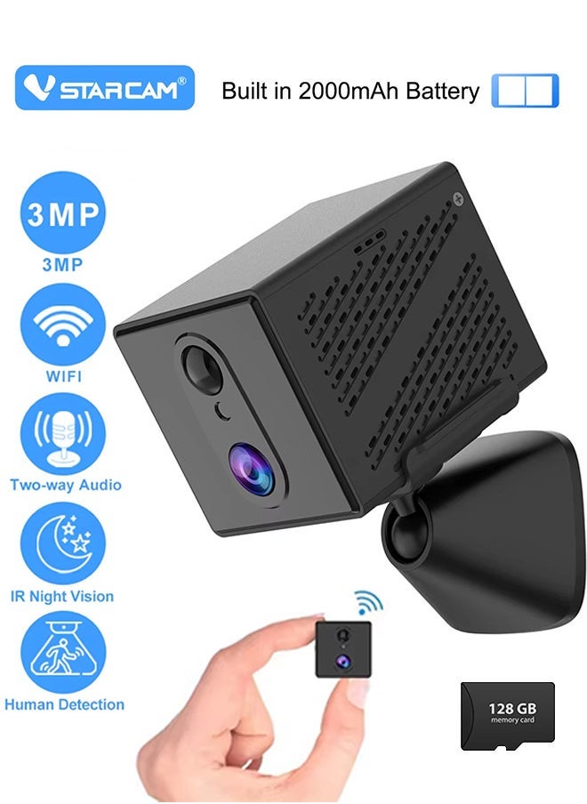 في ستاركام كاميرا صغيرة بدقة 3 ميجابكسل مع 128 بطاقة TF وكاميرا واي فاي مدمجة ببطارية 2000 مللي أمبير في الساعة وكاميرا مراقبة أمنية ومسجل فيديو - Image 1