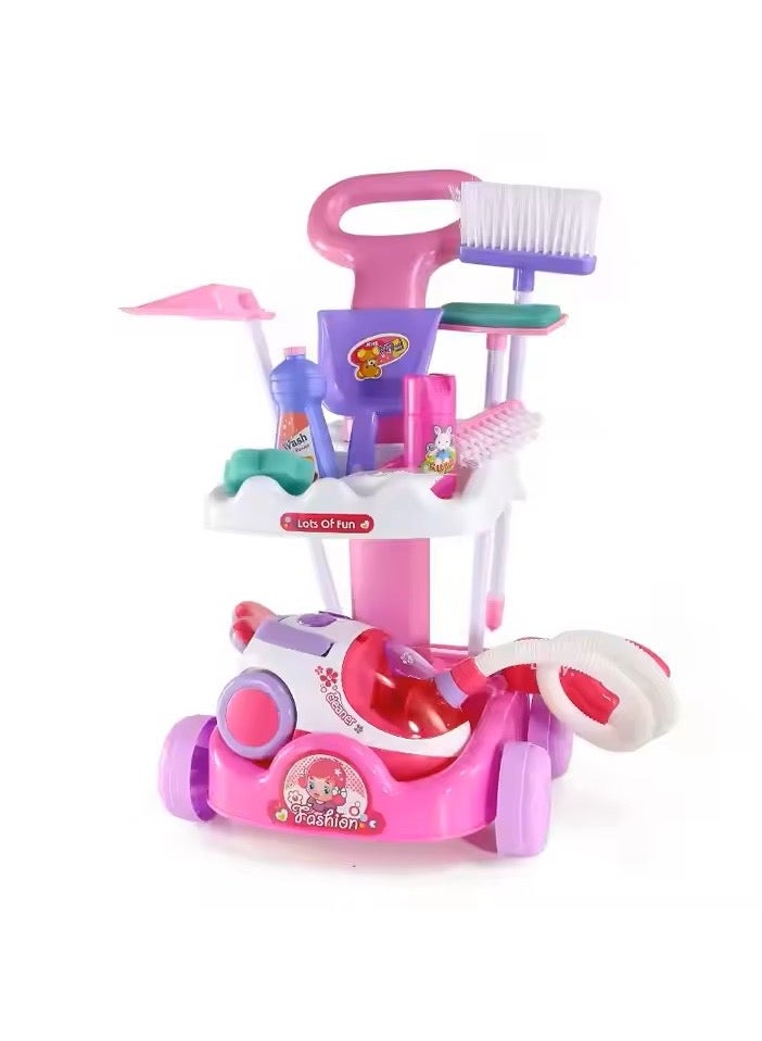 Popular Funny Plastic Pretend Housekeeping Car Toy Trolley Kits Cleaning Toy, Kid Toys Cleaning Set  - Image 1
