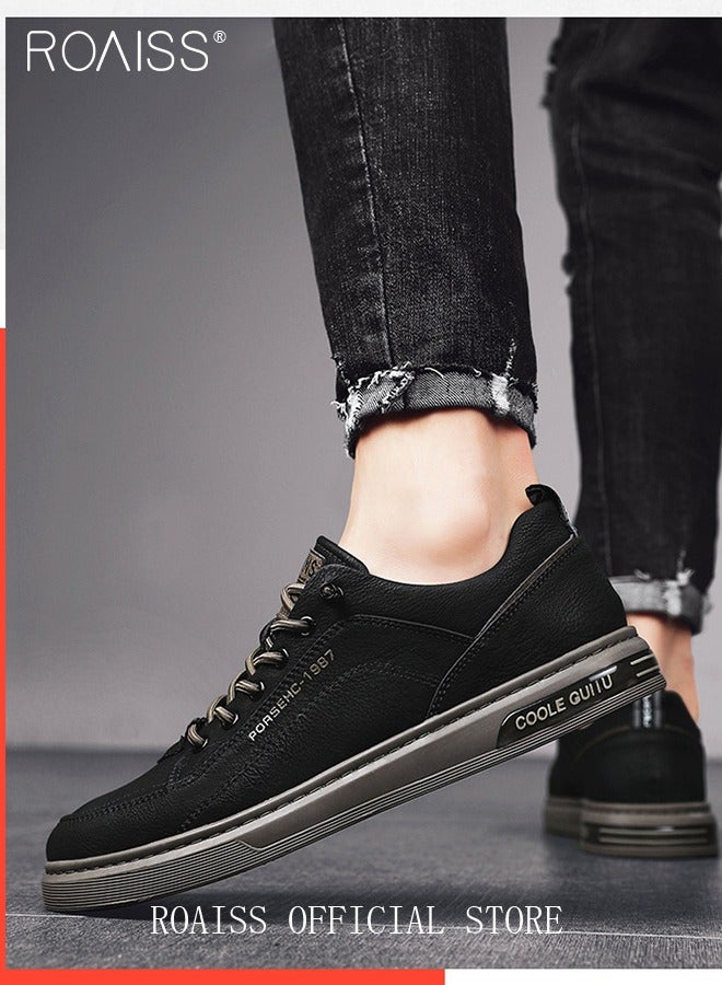 roaiss Casual Cortical Loafers Shoes for Men Versatile Slip On Solid Leather Sneakers Breathable and Soft Flat Sports Shoe  - Image 2