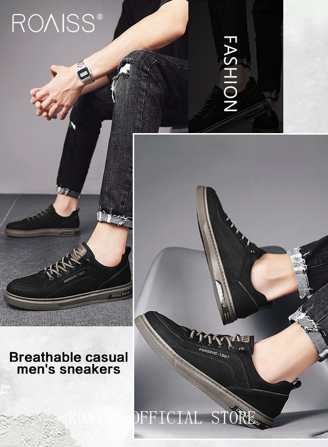 roaiss Casual Cortical Loafers Shoes for Men Versatile Slip On Solid Leather Sneakers Breathable and Soft Flat Sports Shoe  - Image 3