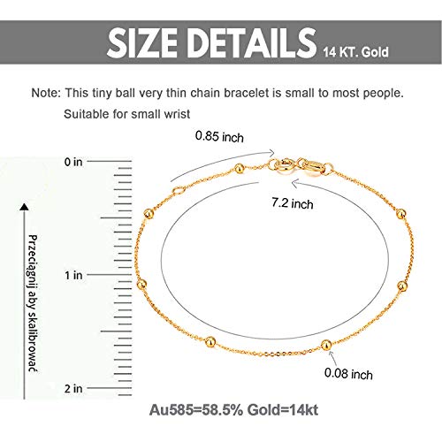 SISGEM 14K Gold Small Bracelets for Women, Dainty Tiny Bead Ball Thin Chain Bracelet Jewelry (Yellow Gold, 14k) - Image 2