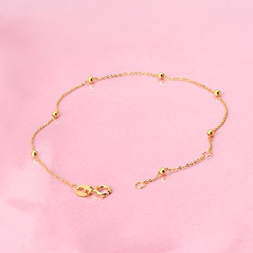 SISGEM 14K Gold Small Bracelets for Women, Dainty Tiny Bead Ball Thin Chain Bracelet Jewelry (Yellow Gold, 14k) - Image 4