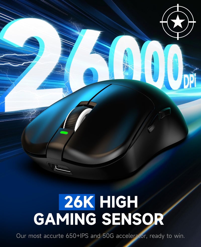 VGN Dragonfly F1 MOBA Wireless Gaming Mouse, 55g Ultralight, PAW3395 26K DPI Optical Sensor, Optimized Tactile Click Feel, Anti-Slip Silver Coating Grip, 4000Hz Polling Supported, Esports Mouse, Black - Image 3
