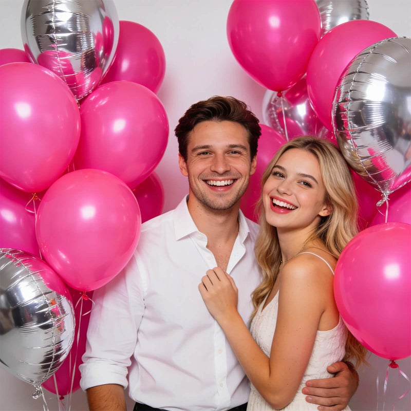 KUULBELA 110pcs Hot Pink Balloon 12 inch, Hot Pink Latex Balloons for Birthday Party Baby Shower Wedding(with 2 Ribbons). - Image 4