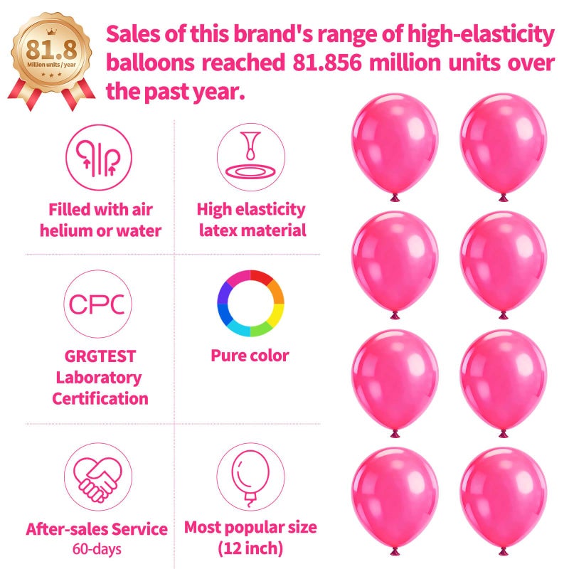 KUULBELA 110pcs Hot Pink Balloon 12 inch, Hot Pink Latex Balloons for Birthday Party Baby Shower Wedding(with 2 Ribbons). - Image 2