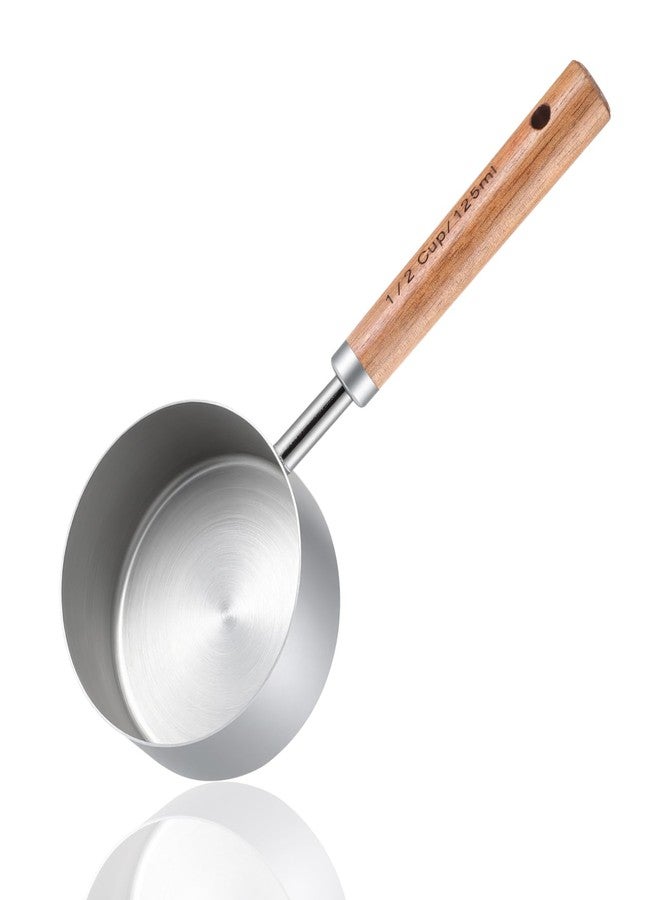 Exircy 1/2 Cup Dog Food Scoop Measuring Cup with Wooden Handle, 125 Ml 304 Stainless Steel Pet Food Scoop Measuring Cups Cat Foods Measurings Cups - Image 1