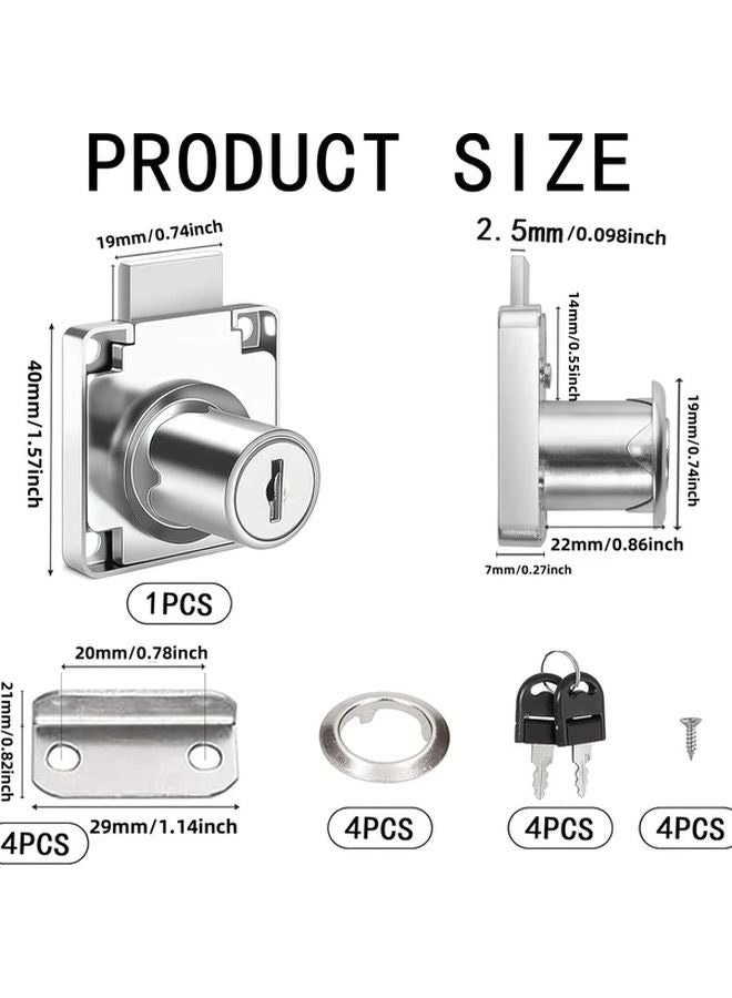 4pcs Silvery Cylindrical Cabinet Drawer Locks with 8 Keys for Home Office Security - Image 4