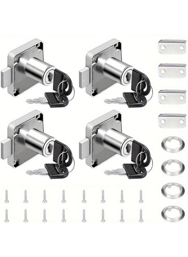 4pcs Silvery Cylindrical Cabinet Drawer Locks with 8 Keys for Home Office Security - Image 1