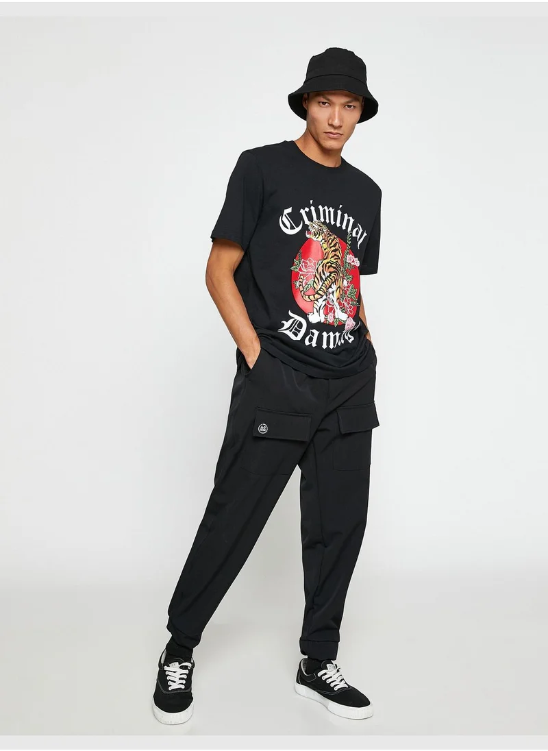 كوتون Basic T-Shirt Crew Neck Tiger Printed