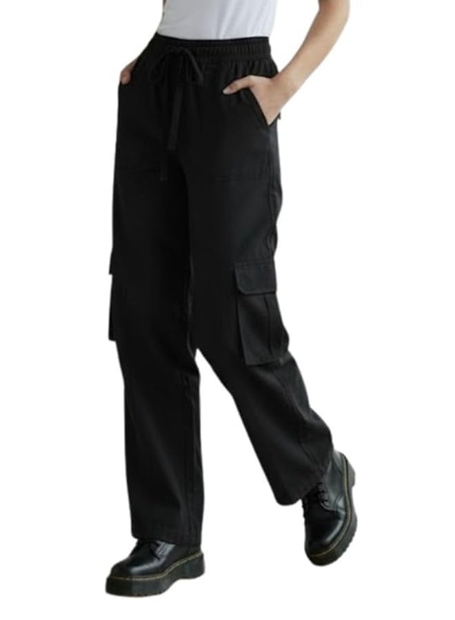 SMOWKLY Store  Women’s High Waist Cargo Pant| Stretchable Cotton Blend Utility Pants for Women | Baggy Fit Multi Pocket Casual Streetwear Pants - Image 1