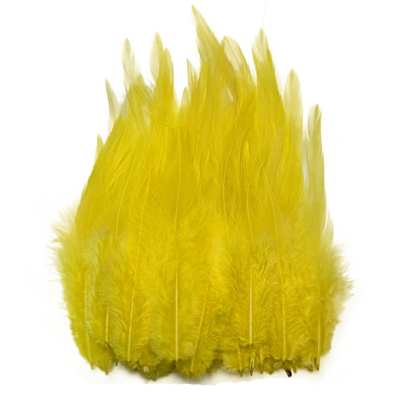 Happy Feather 100PCS Saddle Hackle Rooster Feather for Crafts 57 inch Natural Pheasant Neck Feathers DIY Pendant Earrings Dream CatcherYellow