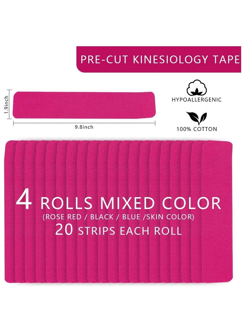 YelaJoy Waterproof Kinesiology Tape 4 Rolls Precut Strips Elastic Athletic Tape Muscle Pain Relief Sports Tape for Knee Fitness Running Tennis Swimming (Mixed Color)  - Image 2
