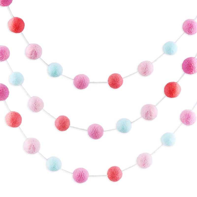 CCINEE 98 Feet Felt Ball Garland Pink Pom Poms Balls Strings 24Pieces Bulk Handmade 4 Colors Mixed 12 for Birthday Banner Festival Spring Party Favor