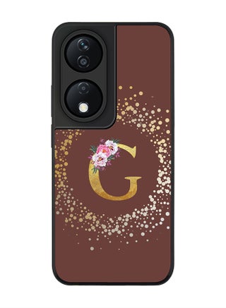 Custom Monogram Initial Letter Floral Pattern Alphabet - G  (Brown )