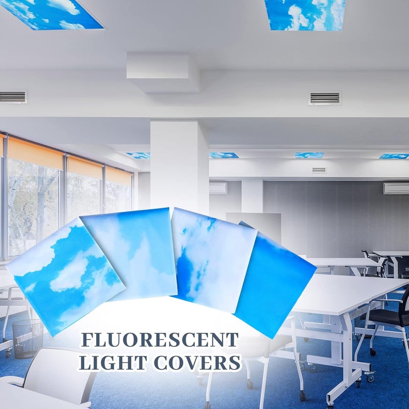 Hortsun 4 Pcs 4 x 2 Feet Fluorescent Light Covers for Ceiling Lights Classroom Office Magnetic Light Filters Light Diffusers for Reducing Harsh Glare Flicker Home Decorations Blue Sky Cloud - Image 4