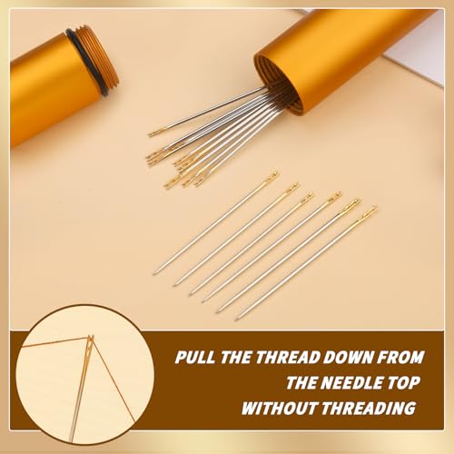 GarfxG 15 Pieces Self Threading Needles Easy Threading Steel Needles for Hand Sewing Needles with A Metal Tube for Storing Stainless Steel Handmade Sewing Embroidery Needle Accessories - Image 5