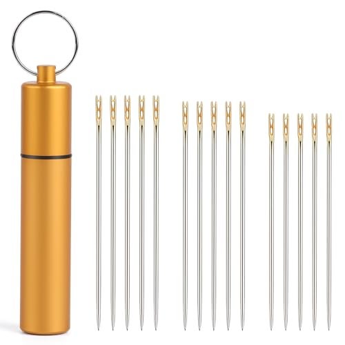 GarfxG 15 Pieces Self Threading Needles Easy Threading Steel Needles for Hand Sewing Needles with A Metal Tube for Storing Stainless Steel Handmade Sewing Embroidery Needle Accessories - Image 1